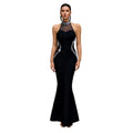 C7737 cross-border   fashion women's halter neck rhinestone mesh mermaid party dress