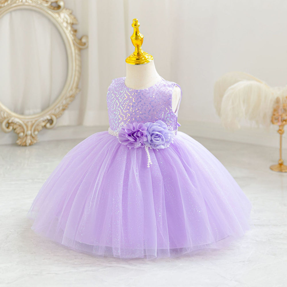 New arrival children's skirt kids dress sequin flower princess dress baby girl first birthday dress girl dress