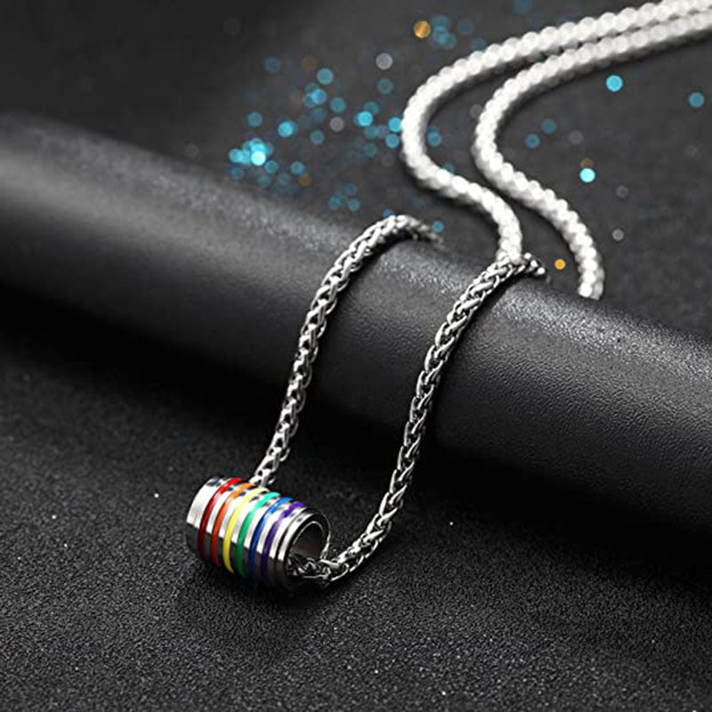 supply necklace stainless steel colorful cylindrical roller titanium steel pendant same-sex couple chain