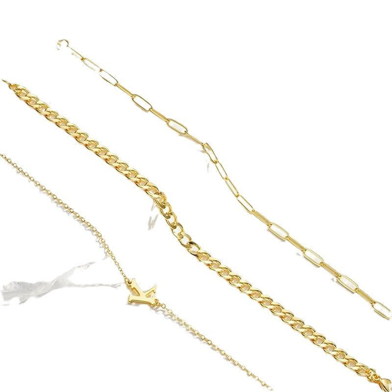 New arrival: cross-border fashion versatile 26-letter bracelet set - 14k gold plated, lightweight luxury, stackable bracelet jewelry for women