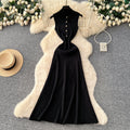 Classysense normcore style elegantcut out metal button half turtle collar dress women's fall and winterelegance bottom knitting long skirt