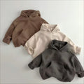 Hoodie: practical, stylish korean-style kids' sweater for autumn and winter. chic solid color, retro casual knit hoodie for baby boys and girls