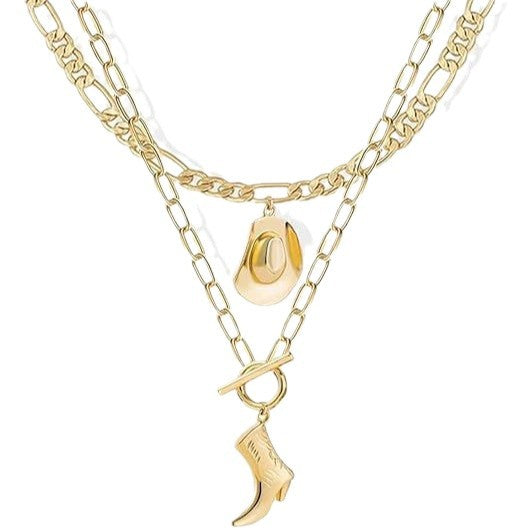 European and american cross-border simple western cowboy hat necklace niche retro trendy cowboy boots pendant versatile clavicle chain
