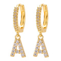 European and american gold-plated micro-paved zircon 26-letter initial pendant earrings - fashionable, unique, high-end, and chic hoop earrings with tassel detail