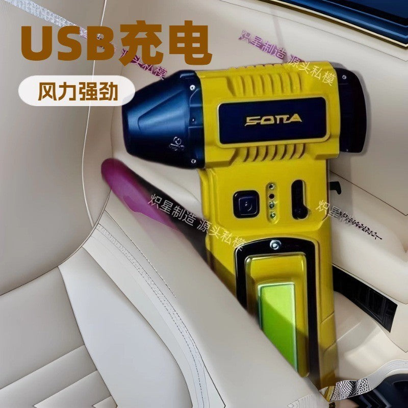 Cross-border new car handheld hair dryer violent fan usb charging COB lighting fan car vacuuming