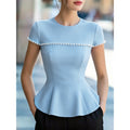 european and american style women's summer new arrival: round neck beaded short sleeve top