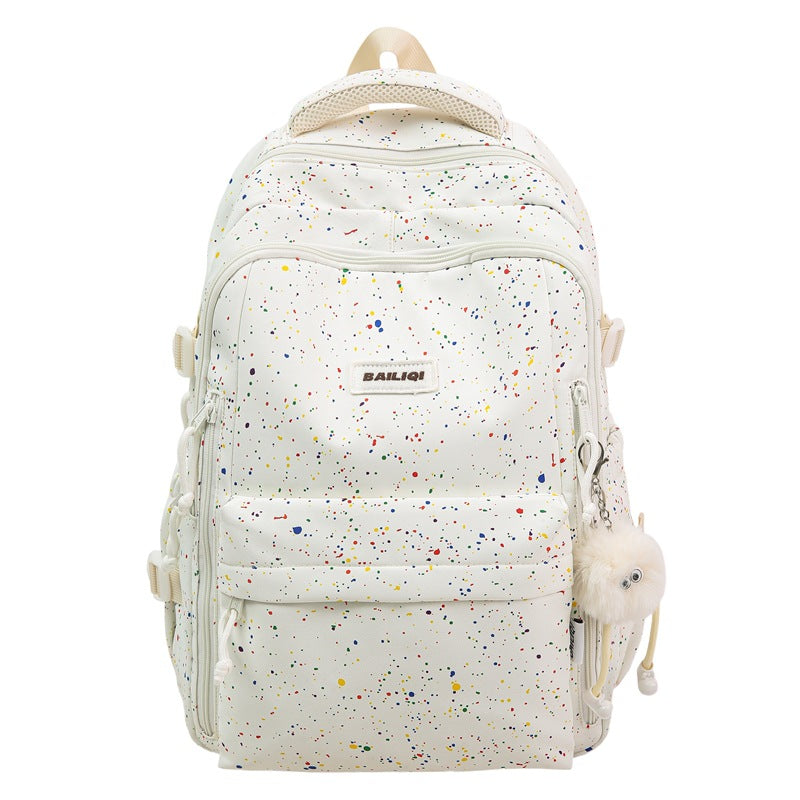 Rustic style backpack for female college students - minimalist polka dot floral cute girl's backpack - large capacity women's school bag