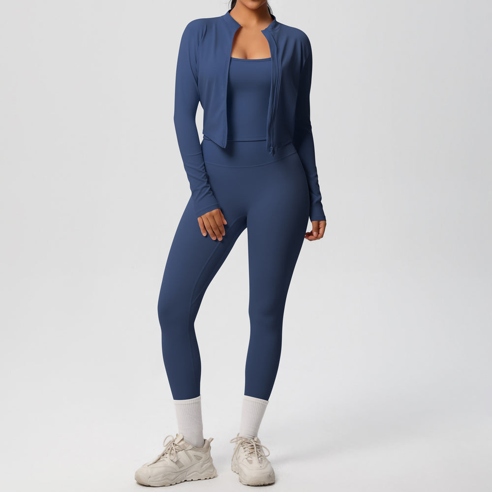 fashionpure color brushed nude breathable sling yoga suit running fitness sportswear three-piece set for women