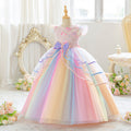 Export style girl dress colorful mesh gradient fashion tutu skirt kids princess skirt longin stock small flying sleeves