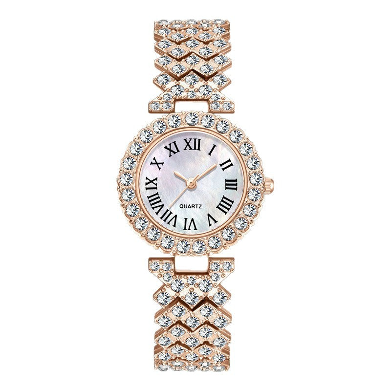 Hot-selling, trendy roman numeral diamond-studded women's watch, quartz movement, bracelet-style wristwatch for women, direct from the manufacturer, in stock