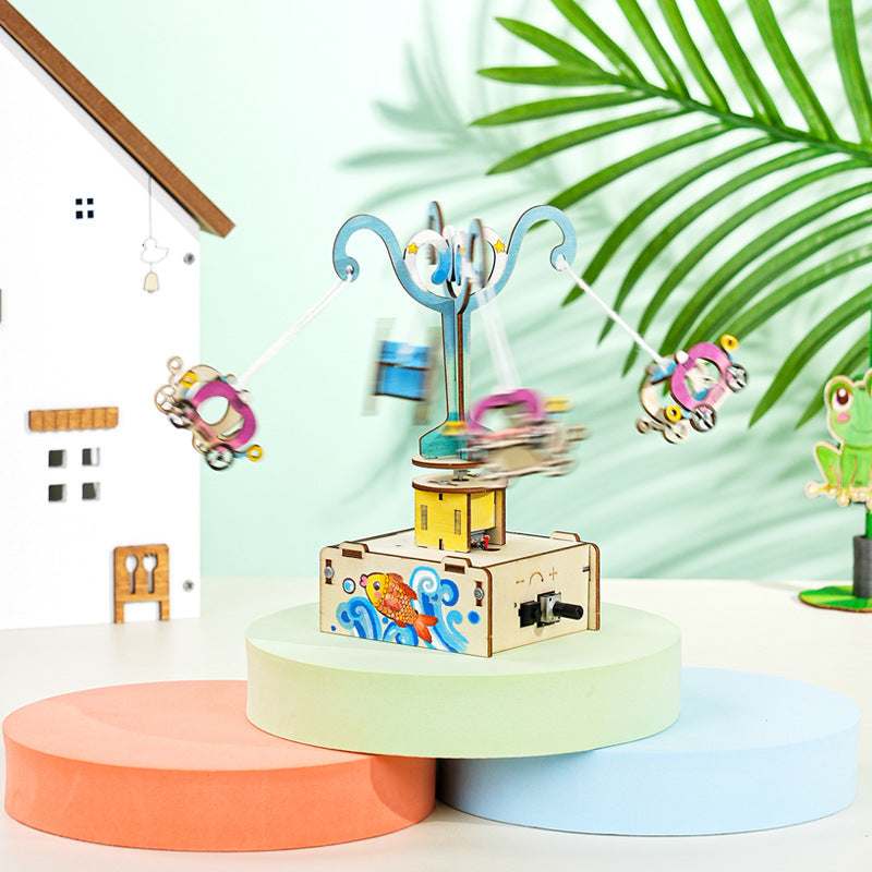 Electric speed control rotating flying chair technology small production wooden handmade DIY scientific experiment puzzle STEAM teaching aid bag
