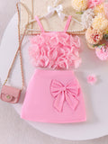 Kids clothing  cross-border new arrivalfashionspring & fallgirl pink vest + skirt baby