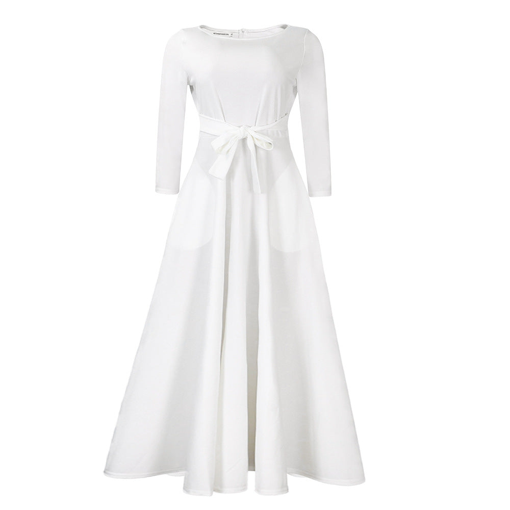 D3171 cross-border women's clothing  spring/summer new fashion elegant tie-up african plus size maxi dress export dress