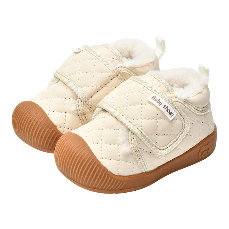 Toddler shoes for baby boys 0-1-3 years old, autumn/winter infant and toddler shoes for baby girls, soft sole functional fleece-lined thickened cotton shoes