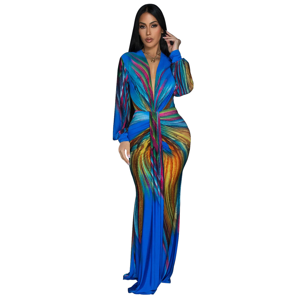 C6952 cross-border   independent station fashionfashion women's pleated color matching casualdress length