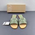 Za2024summernew arrival women's shoes flats cow leather sandals one strap sandals open toe back empty beach shoes outwear