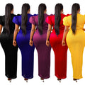 C6500   fashion women's hotfix rhinestone bubble sleeve stretch v-neck maxi dress