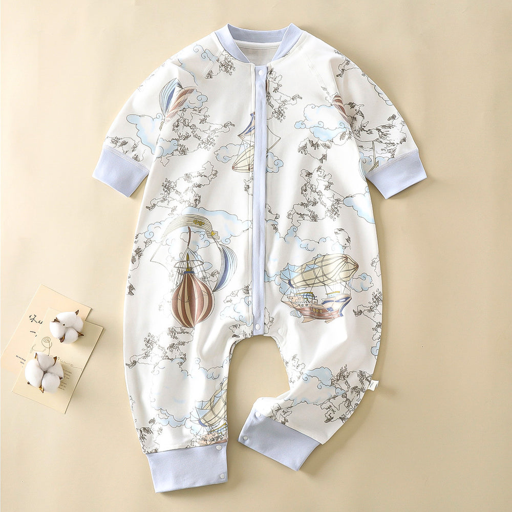 Baby three-layer quilted type a boneless sleeping bag baby pure cotton pure cotton anti-kick quilt sleeping bag pajamas home clothes split legs