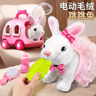 Kids' electric simulation bunny plush toy - girl's pet white rabbit doll - birthday gift for girls