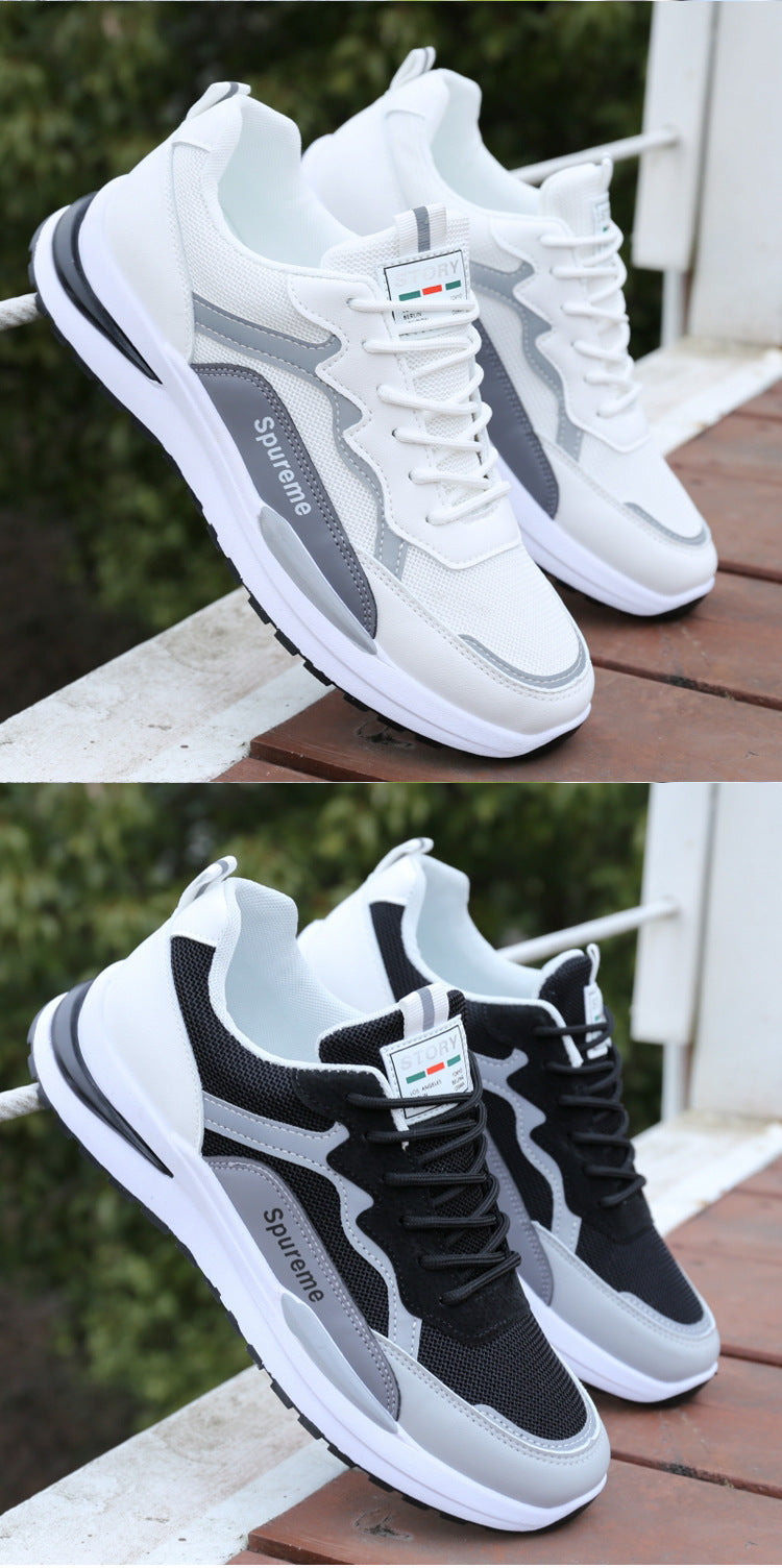 Spring breathable men's shoes 2025 new men's mesh sports casual running student white dad high-top sneakers