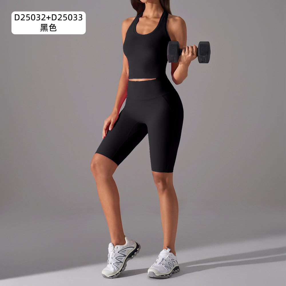 Naked feeling high-intensity sports bra women's no embarrassment line elastic tummy tight half length pants fitness yoga suitsuit