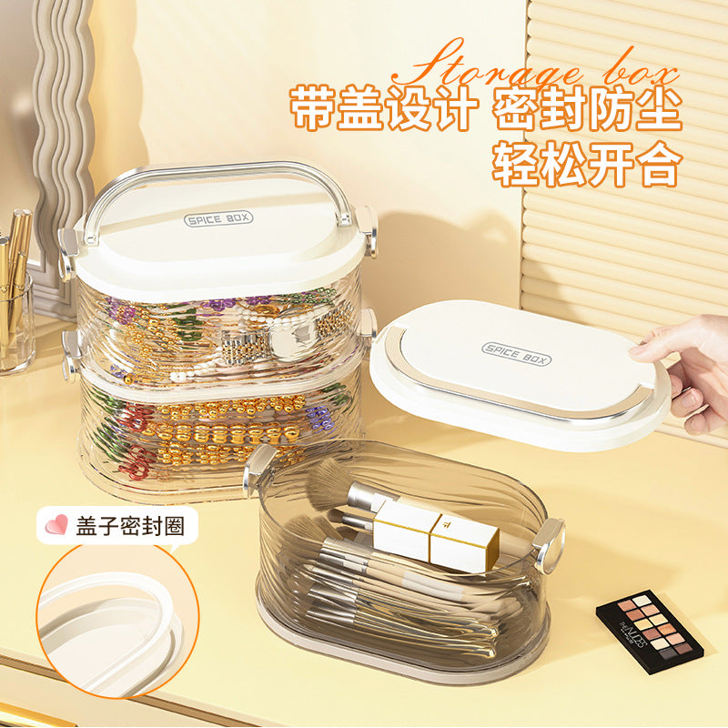 Customizable children's hair accessories storage box with lid Portable transparent jewelry box Cream style multi-layer desktop storage box