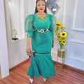 supply of african women's clothing, lotus leaf organza puff sleeve tops and skirt embroidered sequinsuit special price