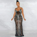 X5618   fashion new hot diamond sexy suspender chest wrap mesh see-through long skirt dress