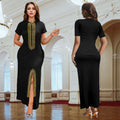 C7261 cross-border   fashion women's hot diamond arm slit elegancesilm dress