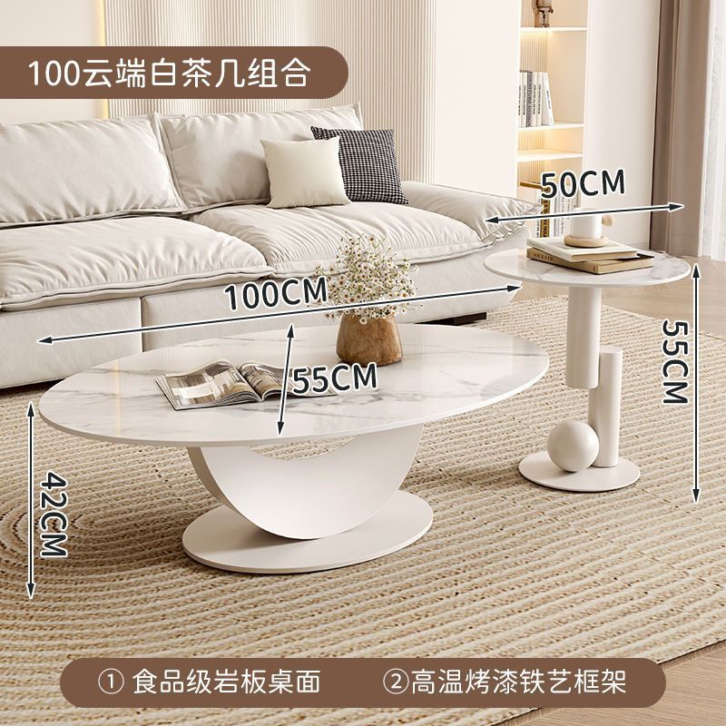 Cream style crescent rock slab coffee table living room for home rental house table classycasual small apartment coffee table combination