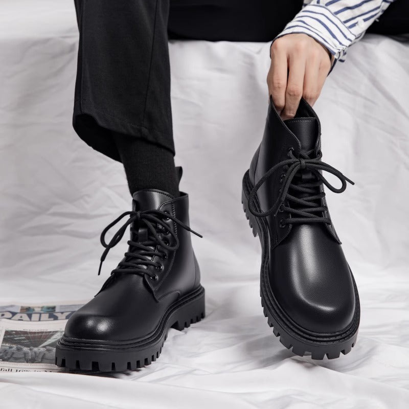 Best sellingboots2026springnew arrivalblackthick sole british style fan car high-top leather shoes workwear men's shoes