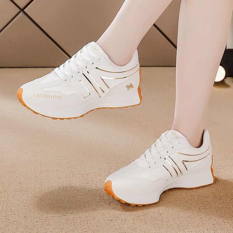 plus size women's shoes new arrival breathable leather sneakers women's korean version thick solecasual soft bottom running dad shoes