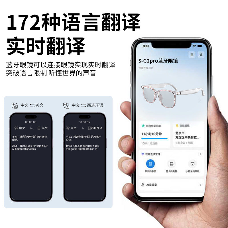 Sobast sg2pro bluetooth glasses headset 2-in-1 ai smart translator simultaneous interpretation translator