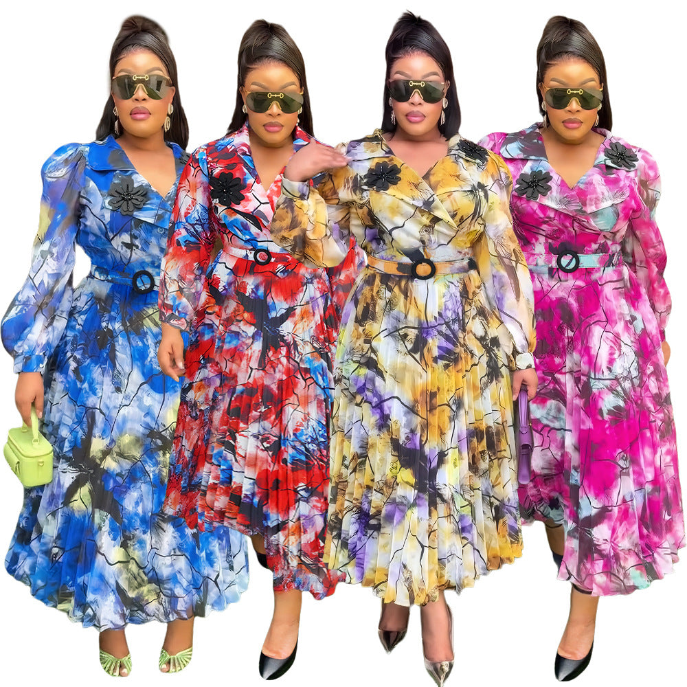 Amazon new plus size printed dress women's fashion european and american cross-border e-commerce independent fashion dress