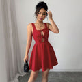 European and american export cross-border women's fashion  summer new sexy square neck red dress a-line suspender mini dress