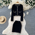 Xiaoxiangfengknittingtwo-piece setfemaleautumpetitesclassyelegantcardigan hip covering skirtwestern stylesuit