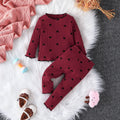 cross-border fashion baby & toddler valentine's day new collection: solid color ribbed knit heart print long sleeve two-piece set - ready stock wholesale