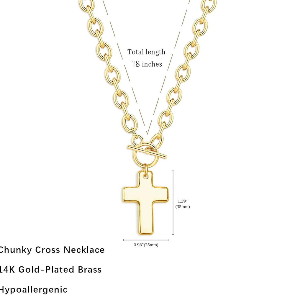 fashion chunky cross pendant necklace - gold tone, trendy clavicle chain, minimalist & versatile accessory, perfect holiday gift for women