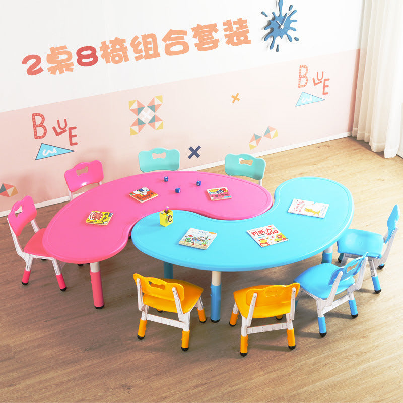 Children's table and chair set Kindergarten table and chair Baby painting game learning desk Plastic lifting moon creative table