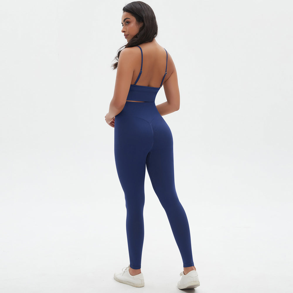 New arrival cross-border seamless pure color tight sexy sling beautiful back yoga suit sports running fitness two-piece set