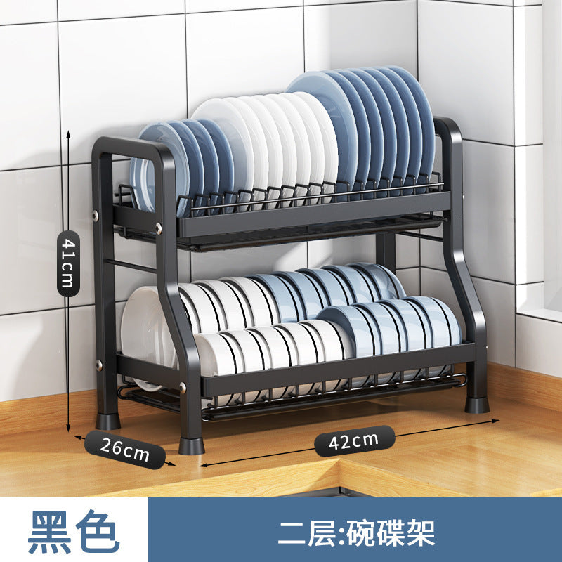 Storage Kitchen Dish Rack Household Dishware Dish Bowl Integrated Storage Rack Countertop Multifunctional Stainless Steel Drain Rack