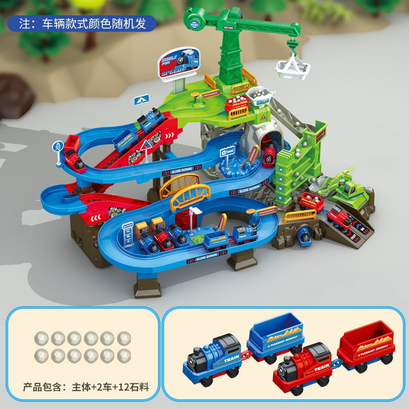 Electric engineering rail car sliding train parking lot car breakthrough adventure boy educational kids toy