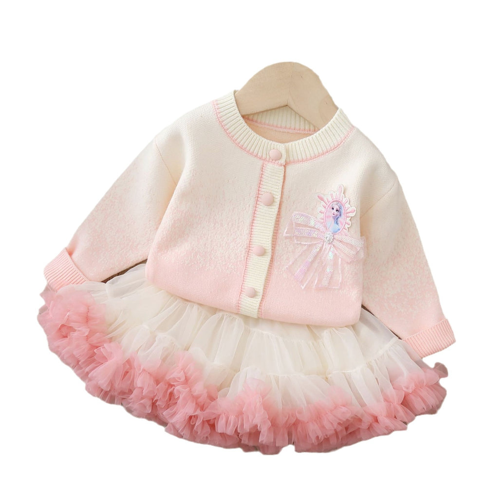 Girlcardigansweateraisha princess two-piece tutu skirtfall and winternew arrivalbaby girlk-styleknittingcardigansuit