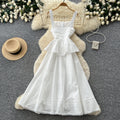 new white sleeveless a-line dress for women - summer workwear, high-waisted, fresh & chic maxi dress