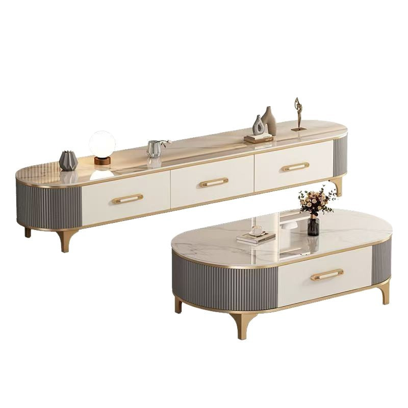Rock slab coffee table living room for home2025new arrival small apartmentaccessible luxuryclassy oval coffee table tv cabinet combination