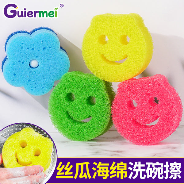 Smiley face sponge wipe magic wipe imitation loofah wash dishes wipe kitchen housework cleaning brush dishes brush pot honeycomb sponge block