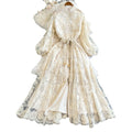 European and american style elegant stand collar single-breasted heavily crocheted embroidered lantern sleeve tie-waist maxi dress