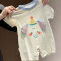 Newborn baby cartoon romper - short sleeve summer outfit for baby girls - elephant print onesie