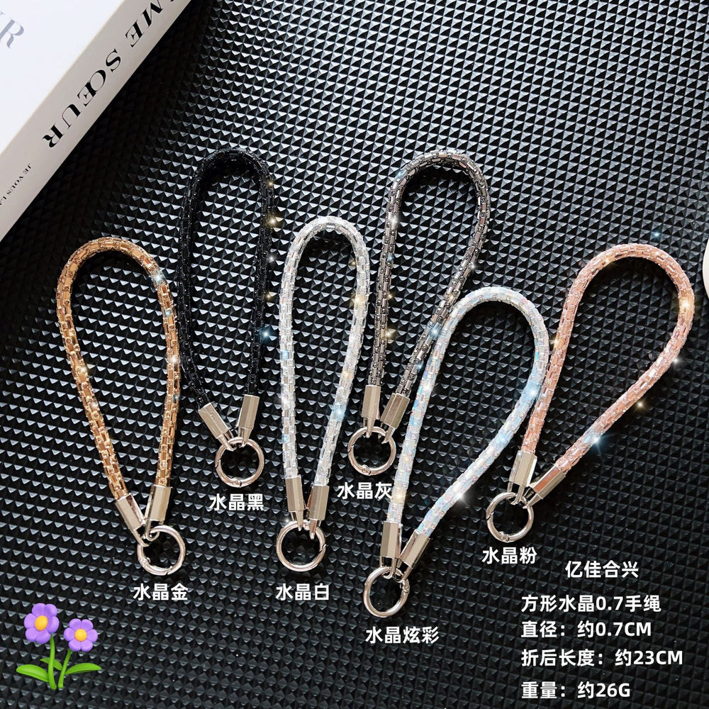 New classy sense of luxury square crystal mobile phone lanyard satchel style anti-lost anti-fall fashion bracelet wrist short rope