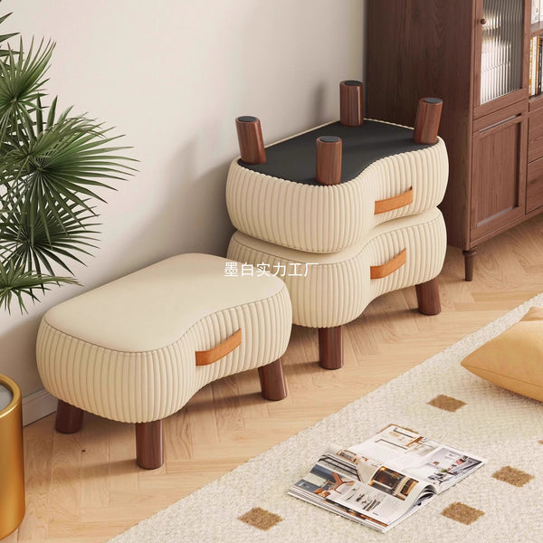 Solid wood color small stool household shoe changing stool living room sofa pedal stool coffee table small low stool soft bag shoe stool small board